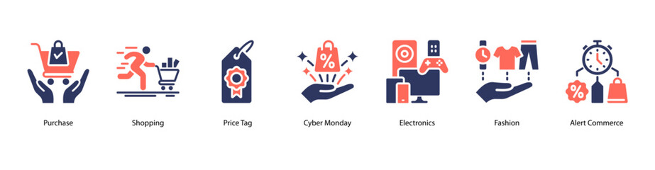 Purchase Awareness Alert web banner icon vector illustration featuring Purchase, Shopping, Price Tag, Cyber Monday, Electronics, Fashion, and Alert Commerce.