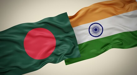 Waving Bangladesh and India flags symbolize strong diplomatic ties and growing international cooperation.