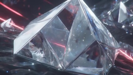 Sparkling Crystal Pyramid Abstract Background with Neon Glow in Outer Space. - Powered by Adobe