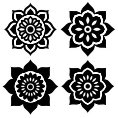Black Lotus Mandala Icon Set.
Set of 4 Floral Lotus Mandala Icons.
Black Floral Mandala Set.
Lotus Mandala Flowers.