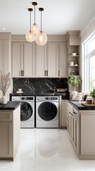 Modern Laundry Room with Beige Cabinets (1)