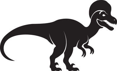 Dinosaur icon, black vector of prehistoric reptile in flat style T-Rex raptor cartoon dino ancient animal silhouette and outline fossil isolated on transparent background