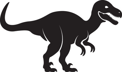 Dinosaur icon, black vector of prehistoric reptile in flat style T-Rex raptor cartoon dino ancient animal silhouette and outline fossil isolated on transparent background © WaQar