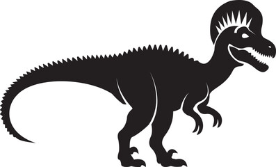 Dinosaur icon, black vector of prehistoric reptile in flat style T-Rex raptor cartoon dino ancient animal silhouette and outline fossil isolated on transparent background