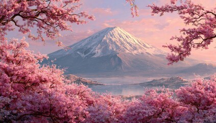 Majestic Fuji with Pink Blossoms