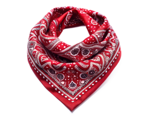 Red paisley bandana scarf isolated on transparent background