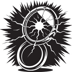 Obraz premium A black and white graphic illustration of two circles with cracks and jagged edges radiating outward