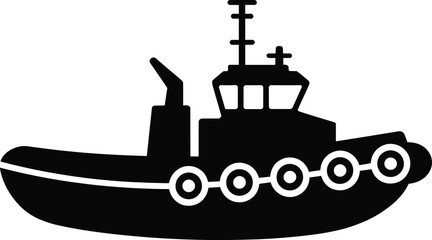 Tugboat, silhouette, ship, vessel, harbor, marine, black, vector, nautical, transport, boat, industrial