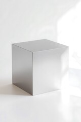 High-Resolution Image of a Silver Metal Cube with Precise Edges and Smooth Finish, Ideal for Technology, Innovation, and Industrial Design Themes