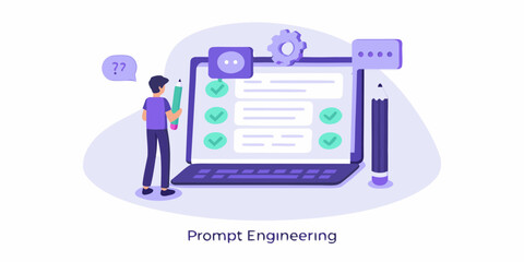 Prompt engineering and task completion with a stylized illustration