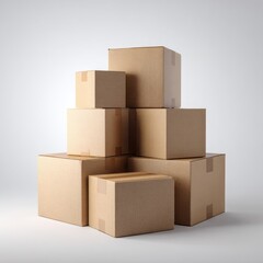 Obraz premium Stacked cardboard boxes of varying sizes against a plain background