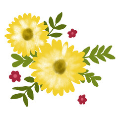 Bouquet yellow sunflowers and leaves