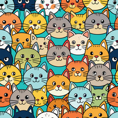 A cute seamless pattern of funny baby animal faces including a tiger, cat, dog, pig, and bear