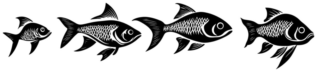 Silhouette of a Piranha Group Hunting with Ruthless Precision