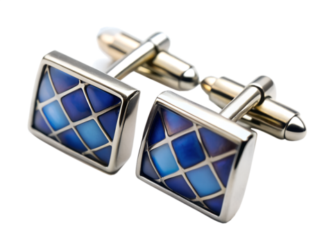 Blue geometric pattern cufflinks isolated on transparent background