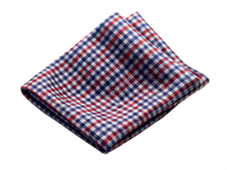 Red, white, and blue checkered pocket square, isolated on transparent background