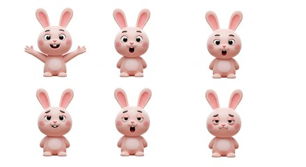Cartoon rabbit characters various expressions