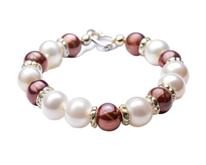 Elegant pearl and brown bead bracelet isolated on transparent background