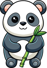 Obraz premium Cute cartoon panda bear holding a bamboo stalk, isolated on transparent background