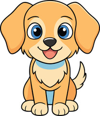 Cute cartoon puppy dog sitting and smiling, isolated on transparent background