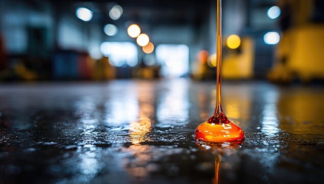 Molten glass dripping onto a factory floor