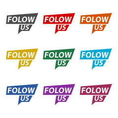 Follow us banner icon isolated on white background. Set icons colorful