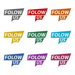 Follow us banner icon isolated on white background. Set icons colorful
