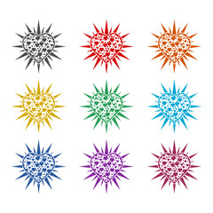 Obraz premium Heart sun icon. Shining heart icon isolated on white background. Set icons colorful