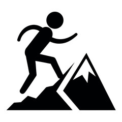 Stick Figure Conquering Mountain Peak Silhouette Mountain Climbing, Challenge, Success