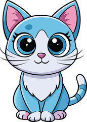 Obraz premium Adorable blue cartoon kitten sitting and looking forward, isolated on transparent background