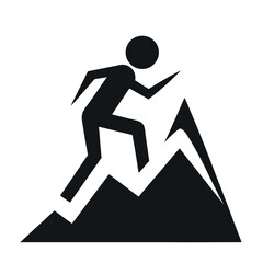 Black Silhouette of a Person Climbing Mountain Peaks Illustration, Simple Design Concept