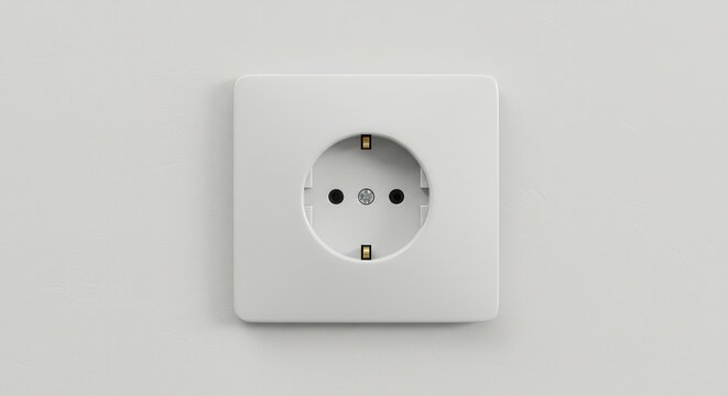 Isolated White Wall Power Socket Outlet Close Up Minimalist Design for Safe Electrical Connection and Modern Home Decor European Standard Type F Schuko