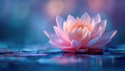 Soft pink lotus flower, vibrant colors, tranquil