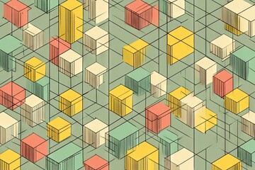 Isometric grid of colorful, cubed shapes
