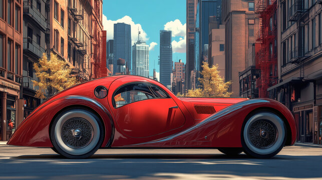 Fototapeta aerodynamic vintage car in a urban