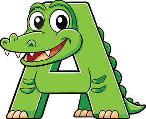 Obraz premium Cute cartoon alligator shaped letter a for alphabet learning