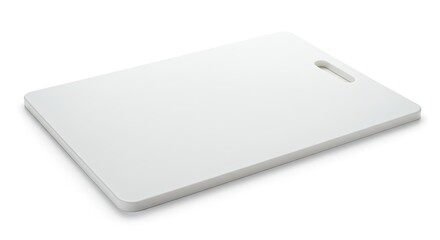 Clean White Cutting Board Isolated on White Background with Handle.