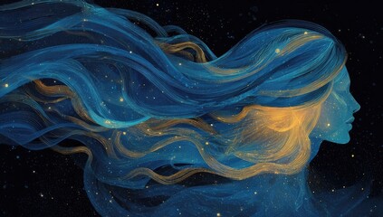 Celestial woman with flowing, ethereal hair