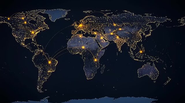 Global map of city lights and air routes