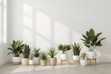 Indoor Plant Collection in Modern Pots with Natural Lighting