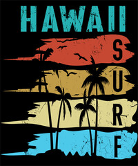 Fototapeta premium Surf Paradise Hawaii Aloha Summer Retro Palm Tree Tropical Beach SVG Illustration