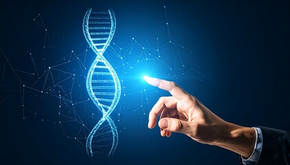 DNA helix with a human hand touching it Science and technology
