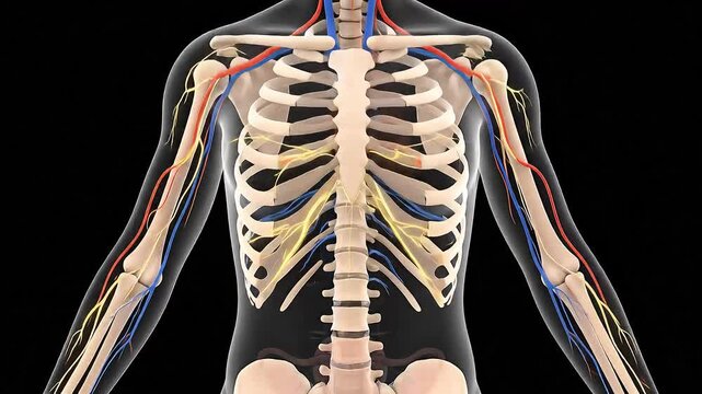 Anatomy skeleton human body bones medical science biology heart veins arteries study healthcare 4k video