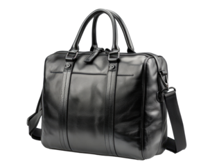 Sleek black leather briefcase with shoulder strap