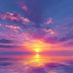 Naklejka premium Vibrant sunset over calm water, with soft clouds