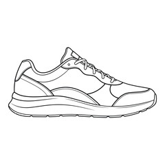 Art of outline drawing of a modern sneaker isolated on white background for athletic and casual wear design projects