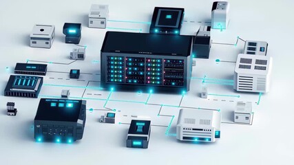 Modern server technology interconnected with advanced devices in a digital network layout - Powered by Adobe