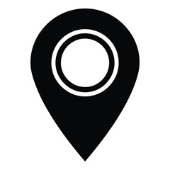 Art of simple black location pin icon isolated on white background, representing navigation, destination, and a specific point on a map for travel