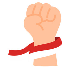 Raised fist wrapped with flowing red ribbon, symbolizing unity, strength, and patriotism, perfect for independence day designs and national pride artworks.