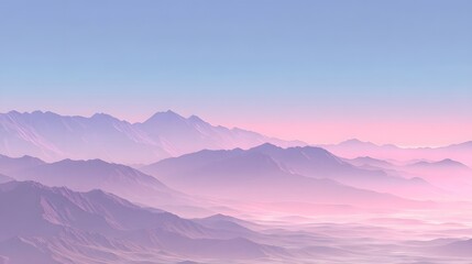 Pastel-toned mountain range view through a hazy atmosphere.
